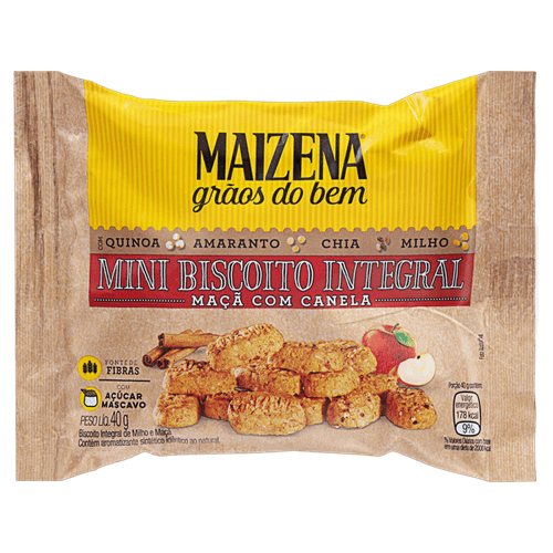 Mini Biscoito Integral Maizena Grãos do Bem Maçã com Canela 40g