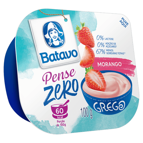 Iogurte Parcialmente Desnatado Grego Morango Zero Lactose Batavo Pense Zero Pote 100g