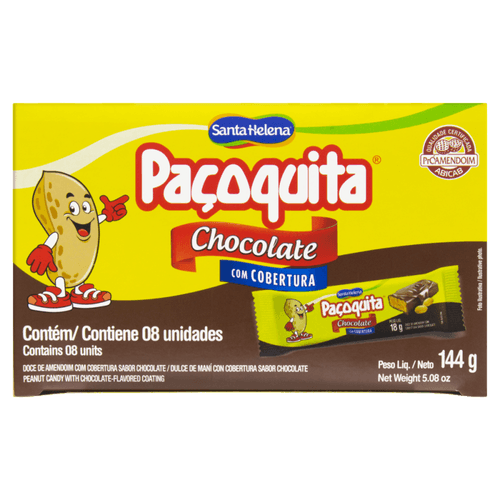 Doce de Amendoim com Cobertura Chocolate Paçoquita Chocoberta Caixa 144g 8 Unidades