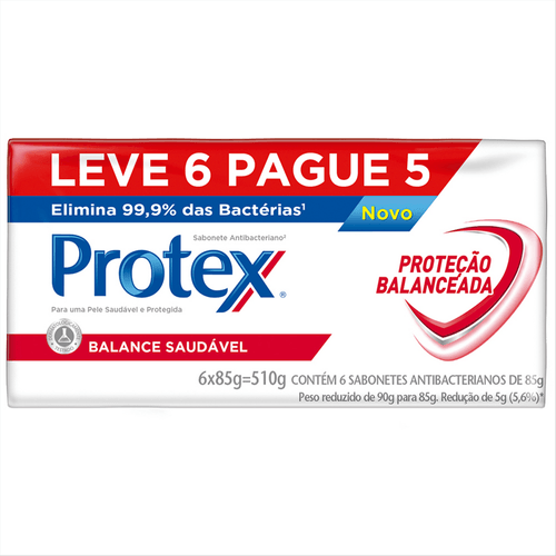 Sabonete em Barra Antibacteriano com Óleo de Linhaça Protex Balance Saudável Envoltório 510g Leve 6 Pague Menos 85g Cada