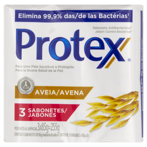 Sabonete em Barra Antibacteriano Aveia Protex Envoltório 255g 3 Unidades de 85g Cada