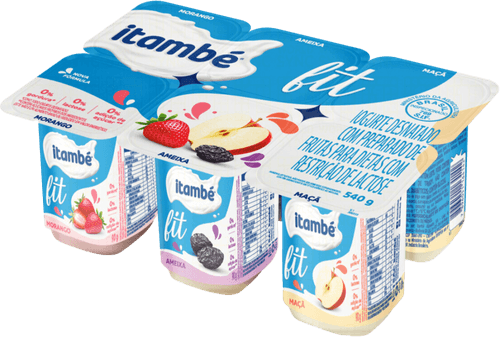 Iogurte Desnatado Morango + Ameixa + Maçã Zero Lactose Itambé Fit Bandeja 540g 6 Unidades