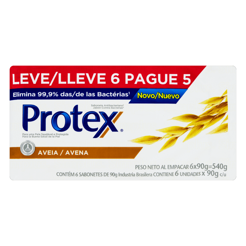 Sabonete-em-Barra-Antibacteriano-Aveia-Protex-Envoltorio-540g-Leve-6-Pague-5-Unidades-de-90g-Cada