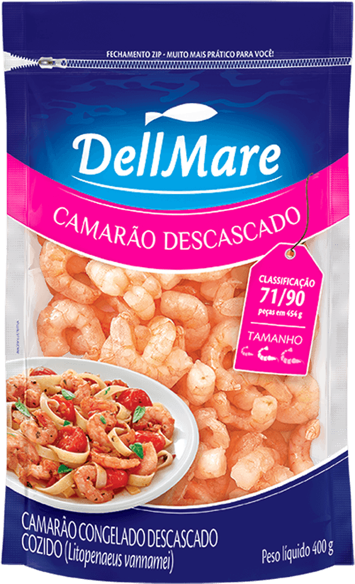 Camarão Branco Descascado Cozido 71/90 Congelado Dellmare Pacote 400g