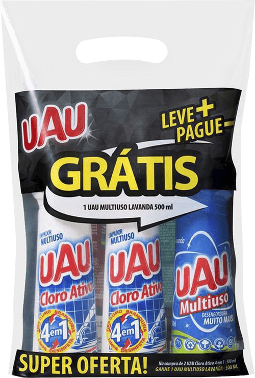 Kit de Limpeza Uau Cloro Ativo 2 Unidades de 500ml Grátis Multiuso 500ml