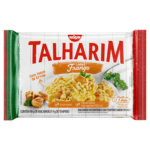 Macarrão Instantâneo Talharim com Tempero de Frango Nissin Pacote 99g Sendo 90g de Macarrão e 9g de Tempero