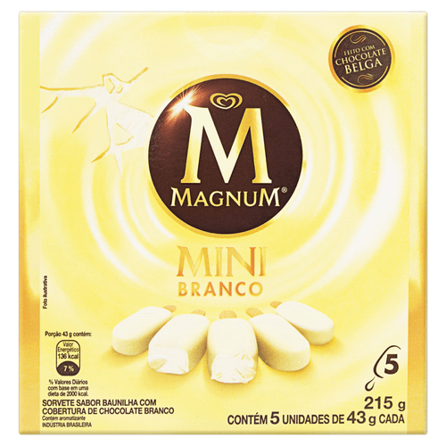 Sorvete Chocolate Branco Magnum Mini Caixa 215g 5 Unidades