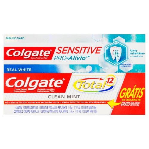 Creme Dental Colgate Sensitive Pro- Alívio 110g Grátis Creme Dental Total-12 Clean Mint 90g