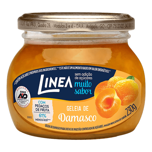 Geleia de Damasco com Pedaços de Fruta sem Adição de Açúcar para Dietas de Ingestão Controlada de Açúcares Linea Vidro 230g