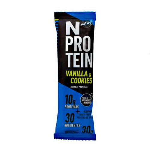 Barra De Proteína Baunilha Cobertura Chocolate Branco Nutry Pós-treino Caixa 360g 12 Unidades