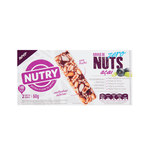 Barra de Cereal Nutry Nuts Açaí Zero Açúcar 30g com 2 Unidades