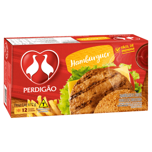 Hambúrguer de carne de frango e bovina Perdigão caixa 672g 12 unidades