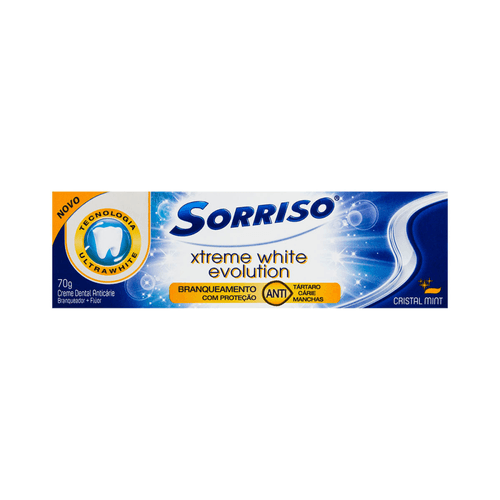Creme Dental Anticárie Branqueador + Flúor Cristal Mint Sorriso Xtreme White Evolution Caixa 70g