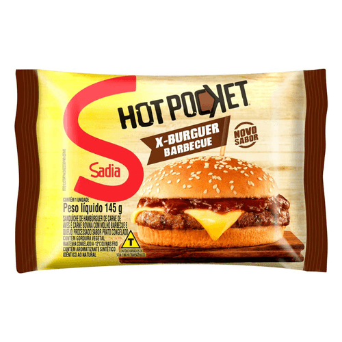 Sanduíche Congelado X-Burguer de Carne de Aves e Bovina com Molho Barbecue e Queijo Processado Prato Sadia Hot Pocket Pacote 145g