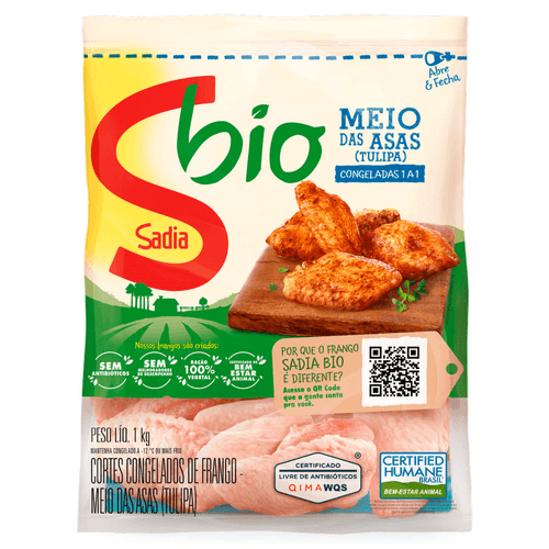 Meio da Asa de Frango Tulipa Congelada Sadia Bio 1kg