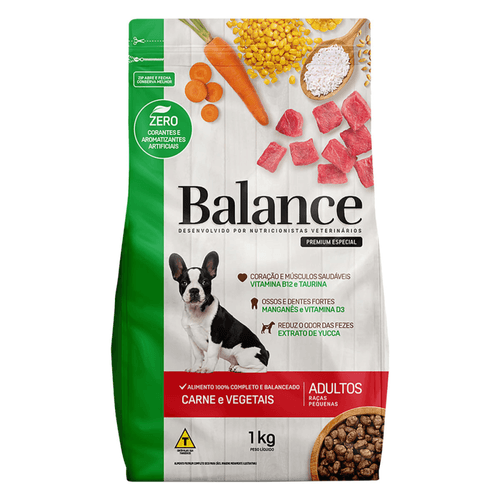 Alimento Completo Seco para Cães Adultos Raças Pequenas Carne e Vegetais Balance Premium Especial Pouch 1kg