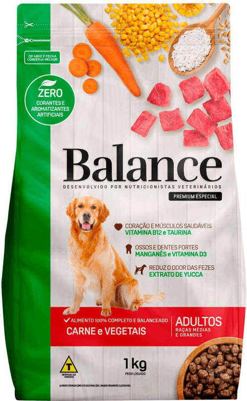 Alimento para Cães Adultos Raças Médias e Grandes Carne e Vegetais Balance Pouch 1kg