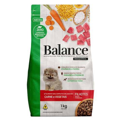 Alimento Completo Seco para Cães Filhotes Raças Pequenas Carne e Vegetais Balance Premium Especial Pouch 1kg
