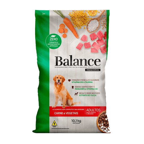 Alimento para Cães Adultos Raças Médias e Grandes Carne e Vegetais Balance Pacote 10,1kg