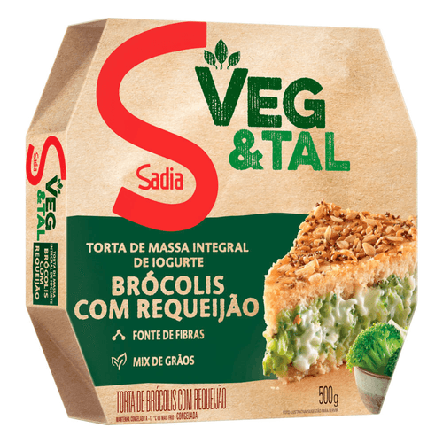 Torta Congelada Brócolis e Requeijão com Massa Integral de Iogurte Sadia Veg&Tal Caixa 500g