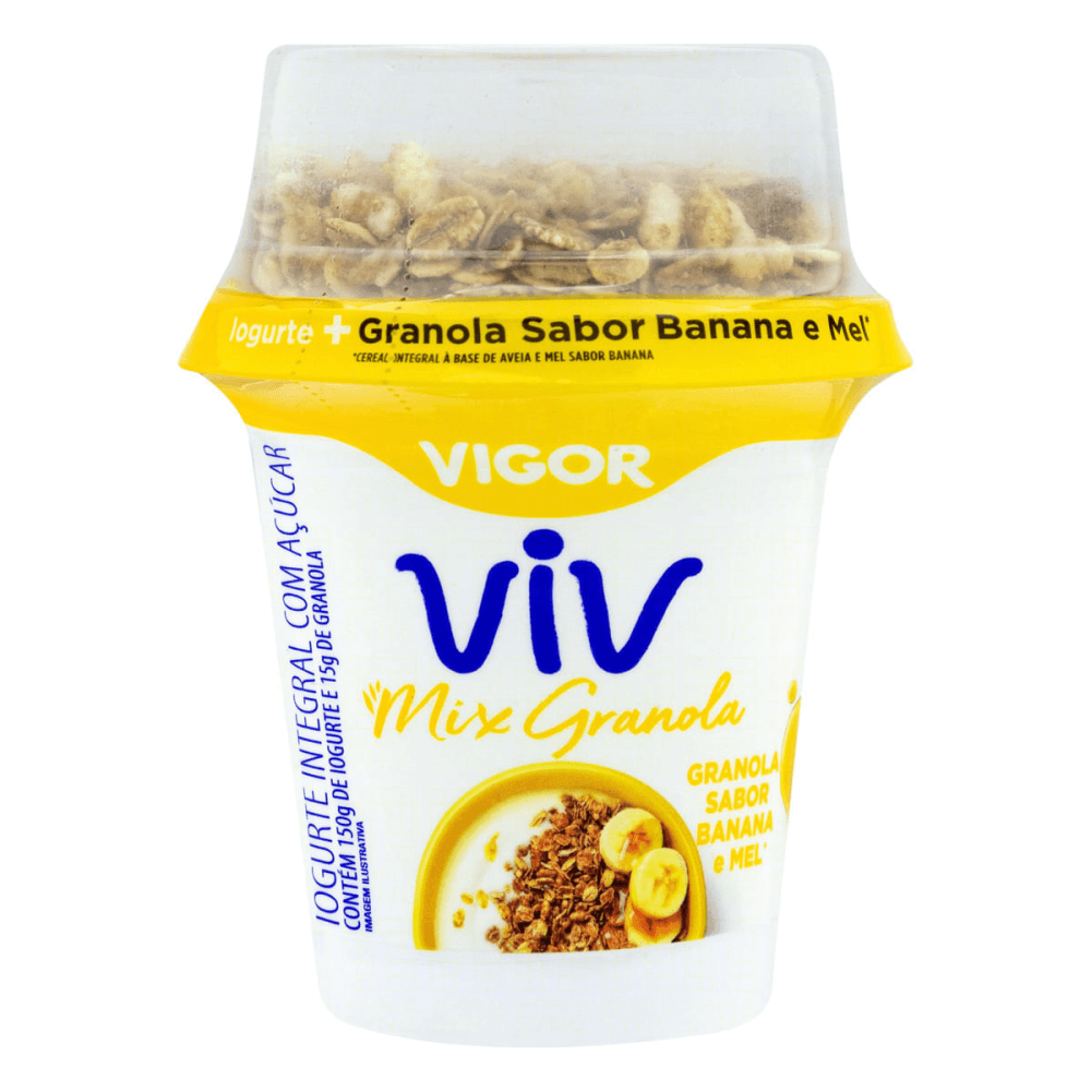 Iogurte Integral com Açúcar e com Granola de Banana e Mel Vigor Viv Mix ...