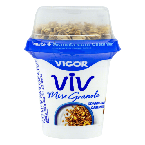 Iogurte Integral com Açúcar e com Granola e Castanhas Vigor Viv Mix Copo 165g Sendo 150g de Iogurte e 15g de Granola