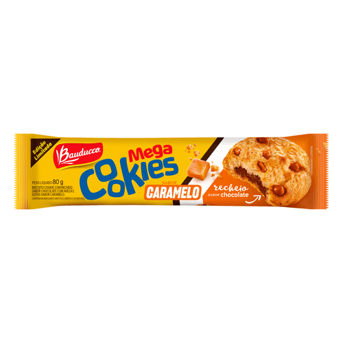 Biscoito Cookie Caramelo Recheio Chocolate Bauducco Mega Cookies Pacote 80g