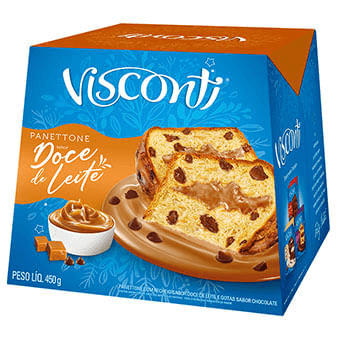 Panettone com Gotas de Chocolate Recheio Doce de Leite Visconti Caixa 450g