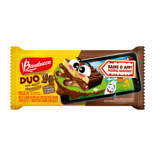 Bolo Duplo Chocolate Bauducco Duo Pacote 34g
