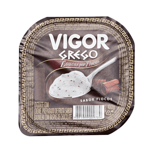 Iogurte Grego Flocos de Chocolate Branco Vigor Loucos por Flocos Pote 100g