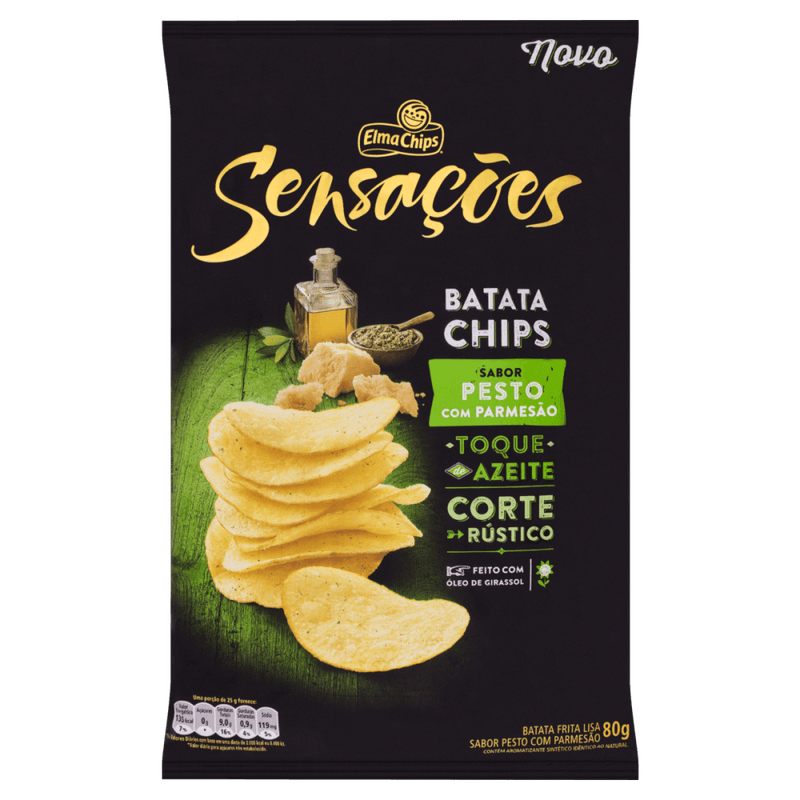 Batata-Frita-Lisa-Chips-de-Pesto-com-Parmesao-Elma-Chips-Sensacoes-Pacote-80g