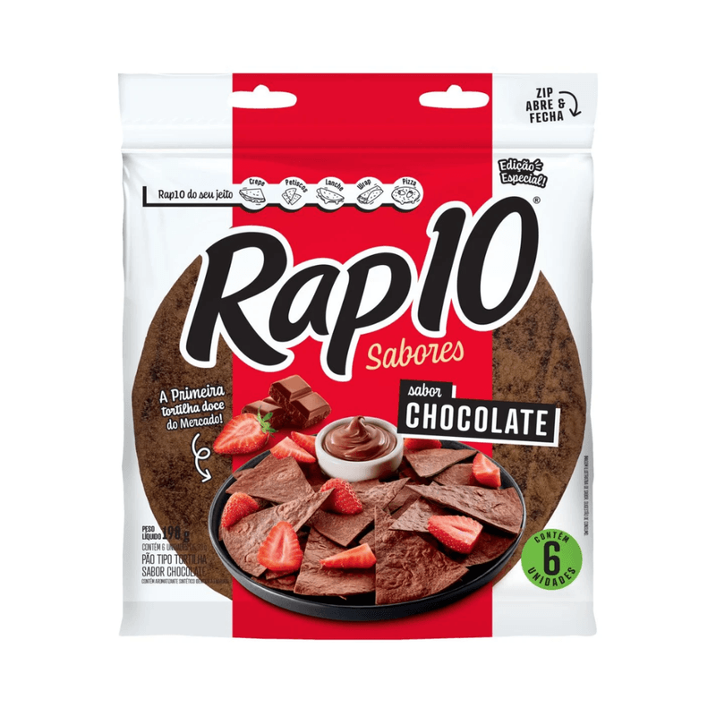 Pão Tortilha Chocolate Rap10 Sabores Pouch 198g 6 Unidades de 33g Cada Edição Especial