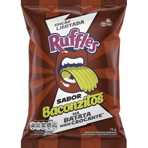 Batata Frita Ondulada Baconzitos Elma Chips Ruffles Pacote 70g