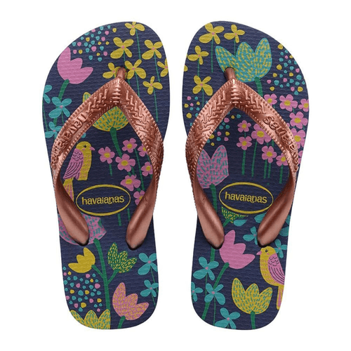 Sandálias Havaianas Kids Flores Marrom e Dourado 1 par - 31/32