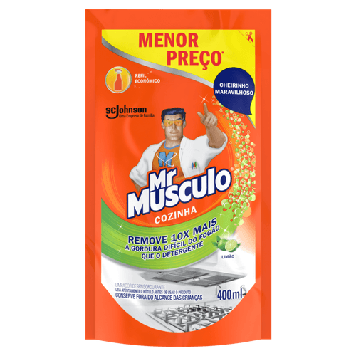 Limpador Desengordurante para Cozinha Limão Mr Músculo Sachê 400ml Refil Econômico Menor Preço