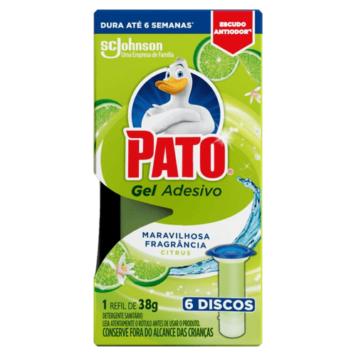 Detergente Sanitário Gel Adesivo Citrus Pato 38g com 6 Discos Refil