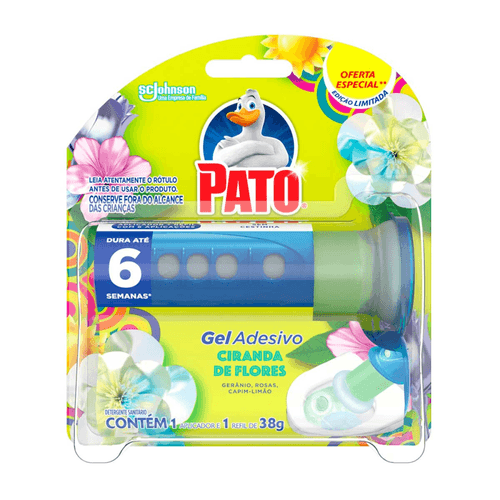 Desodorizador Sanitário Pato Gel Adesivo Aplicador + Refil Ciranda de Flores Oferta Especial 6 Discos