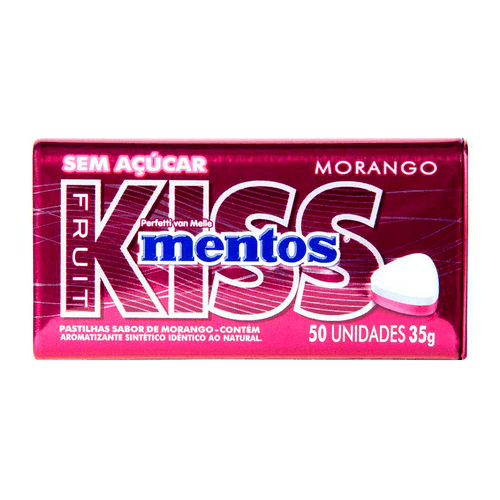 Pastilha Morango Zero Açúcar Mentos Kiss Caixa 420g 12 Unidades de 35g Cada