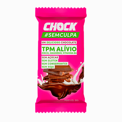 Suplemento Tablete Chocolate ao Leite sem Adição de Açúcar para Dietas de Ingestão Controlada de Açúcares Chock TPM Alívio Pacote 18g