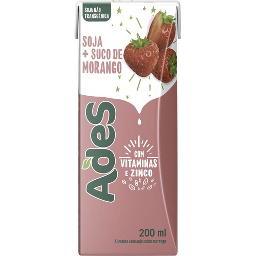 Bebida à Base de Soja com Suco de Morango Ades Caixa 200ml