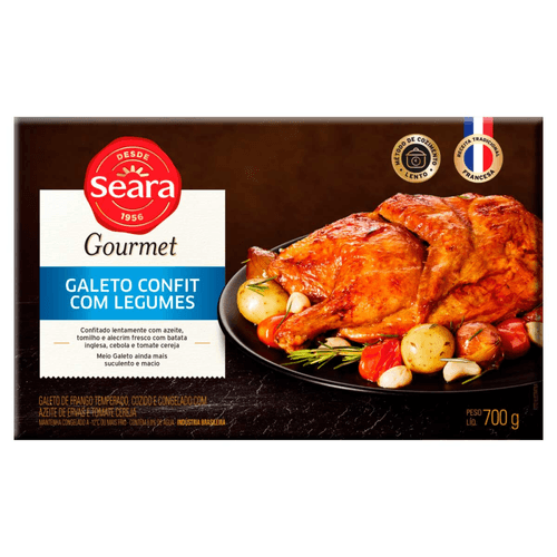 Galeto Confit com Legumes, Azeite de Ervas e Tomate Cereja Temperado, Cozido e Congelado Seara Gourmet Caixa 700g