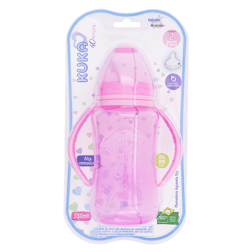 Mamadeira Kuka Aquarela Big Bico Ortodôntico Nº 2 Rosa com Alça 330ml