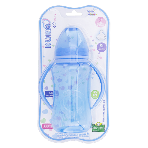 Mamadeira Kuka Aquarela Big com Alça e Bico Ortodôntico Nº2 Azul 250ml