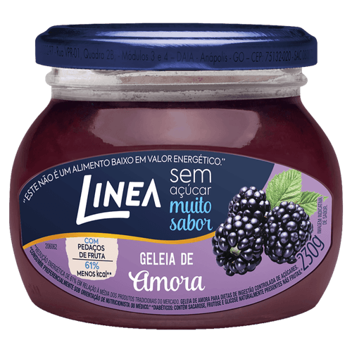 Geleia de Amora com Pedaços de Fruta Zero Açúcar para Dietas de Ingestão Controlada de Açúcares Linea Vidro 230g