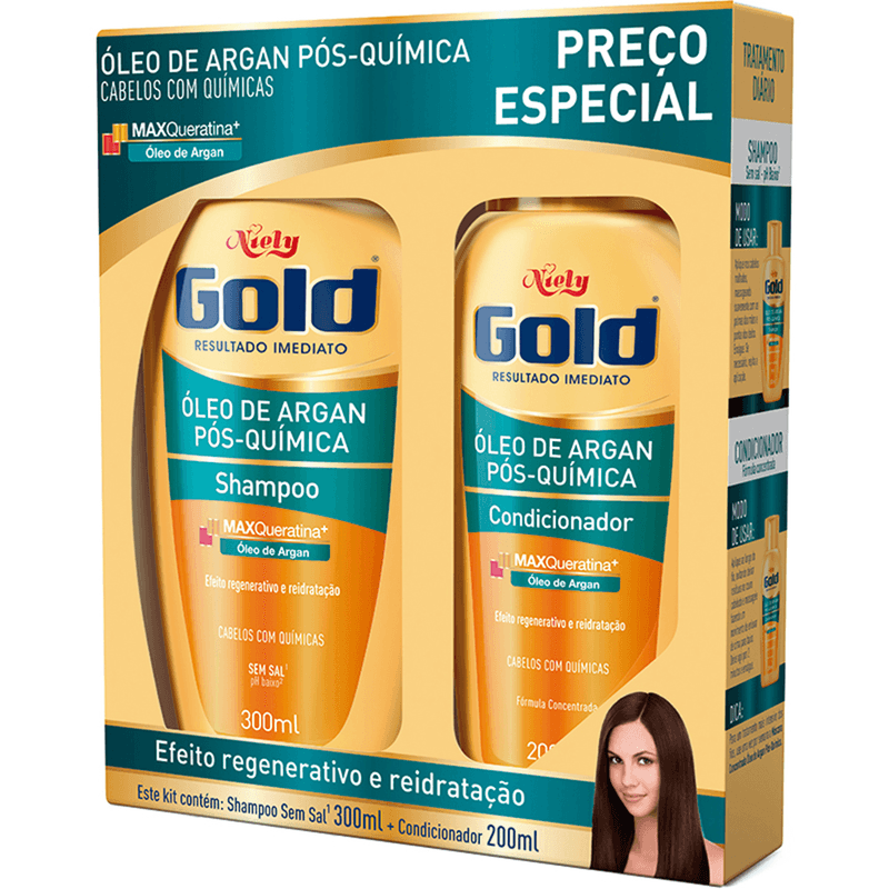 Kit-Niely-Gold-Shampoo-300ml---Condicionador-200ml-Oleo-de-Argan-Pos-Quimica