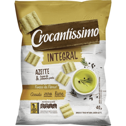 Snack de Trigo Assado Integral Azeite & Toque de Pimenta-Preta Crocantíssimo Pacote 40g