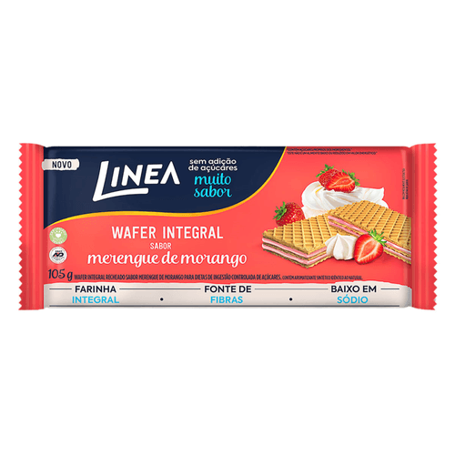 Biscoito Wafer Vegano Integral Recheio Merengue de Morango Linea Pacote 105g