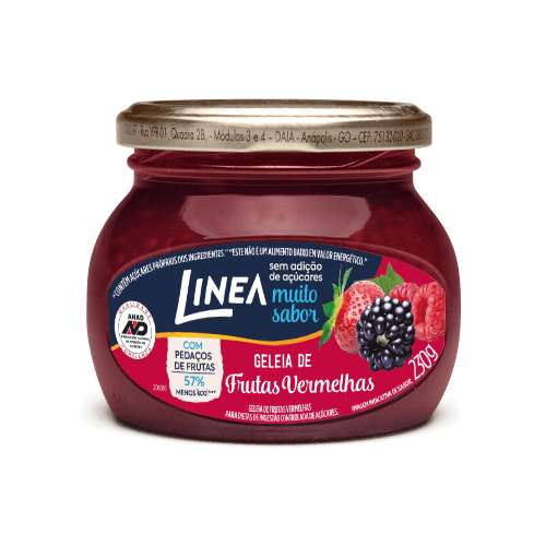 Geleia de Frutas Vermelhas com Pedaços de Fruta sem Adição de Açúcar para Dietas de Ingestão Controlada de Açúcares Linea Vidro 230g