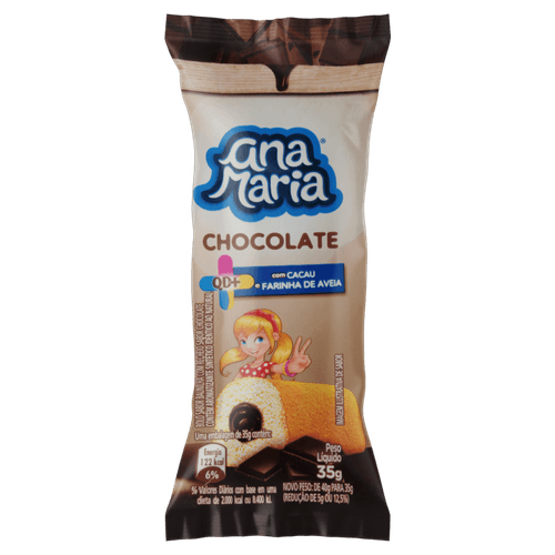 Bolo Baunilha com Farinha de Aveia e Recheio Chocolate Ana Maria QD+ Pacote 35g