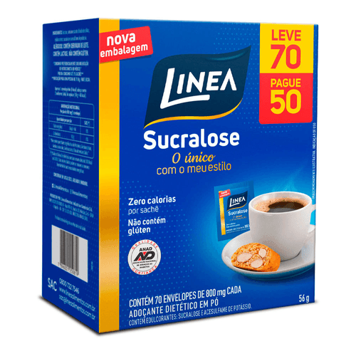 Adoçante em Pó Sucralose Linea Caixa 56g Leve 70 Pague 50 Unidades